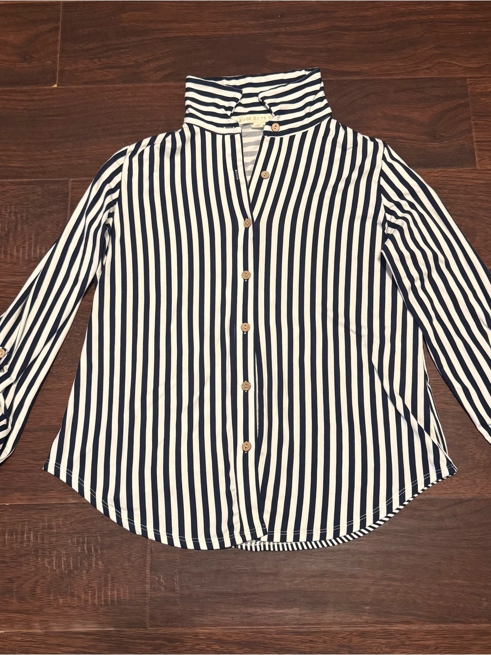 Women’s Medium Blue White Striped Button Front Blouse